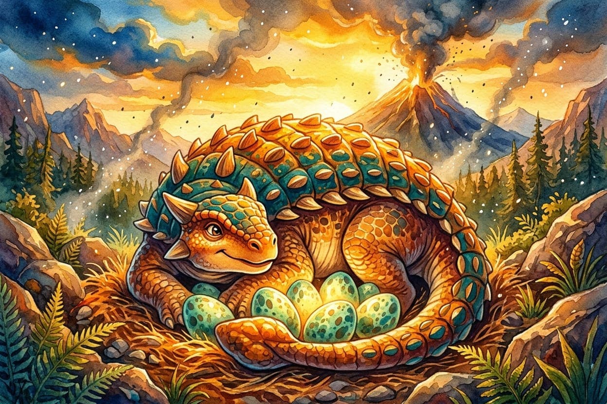 Ilustração do conto A Dinossaura que Guardava os Ovos dos Outros
