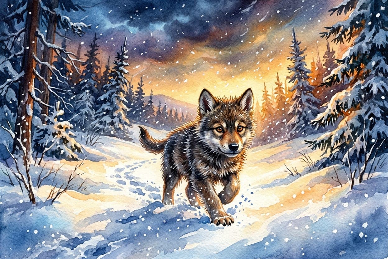 Ilustração do conto O Lobinho que Descobriu a Própria Força