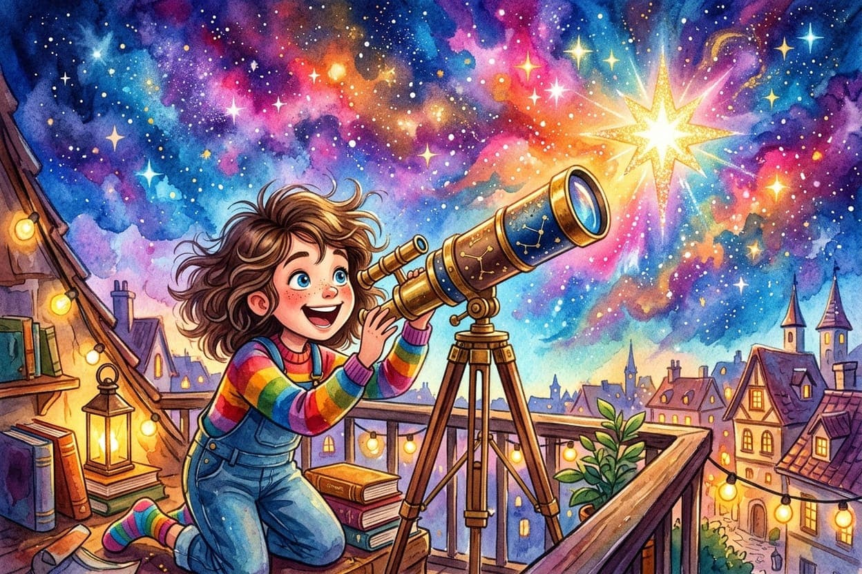 Ilustração do conto A Menina que Decifrou a Mensagem das Estrelas