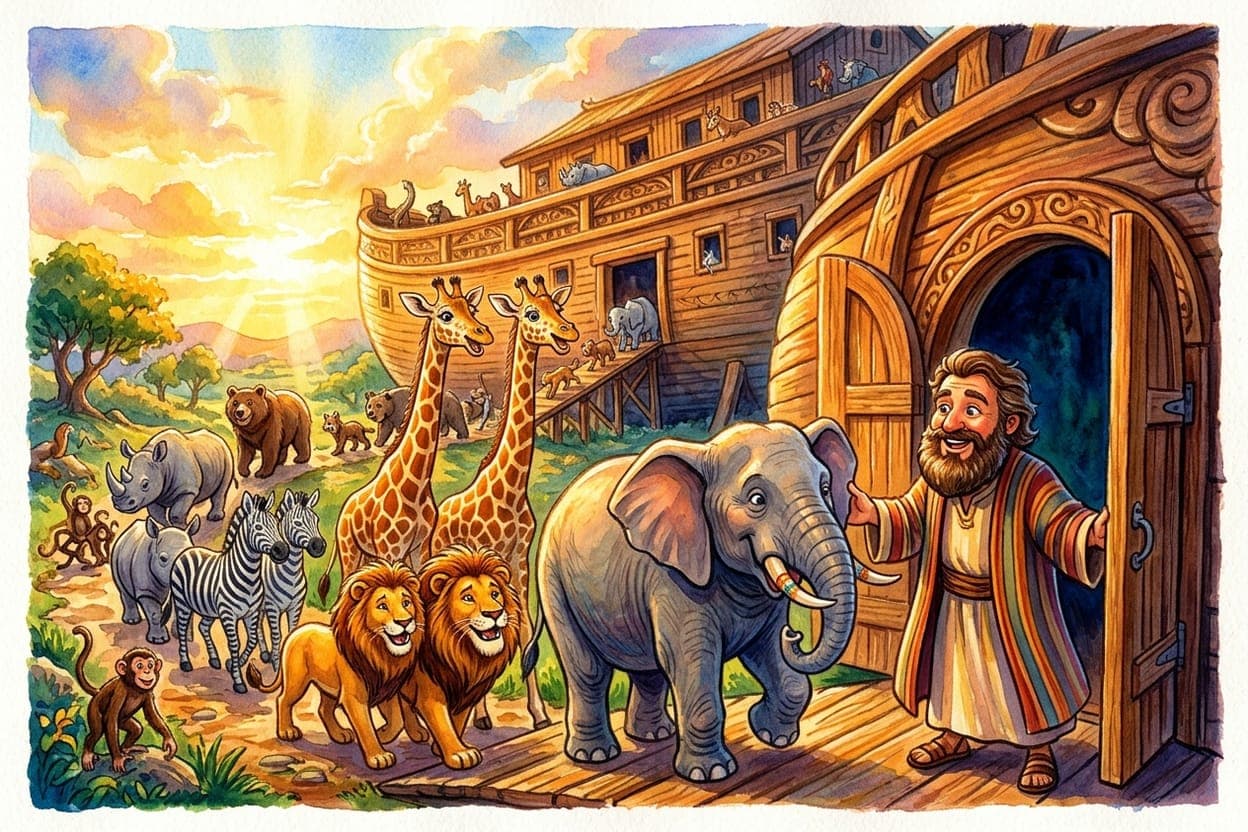 Ilustração do conto Noé e a Arca dos Animais