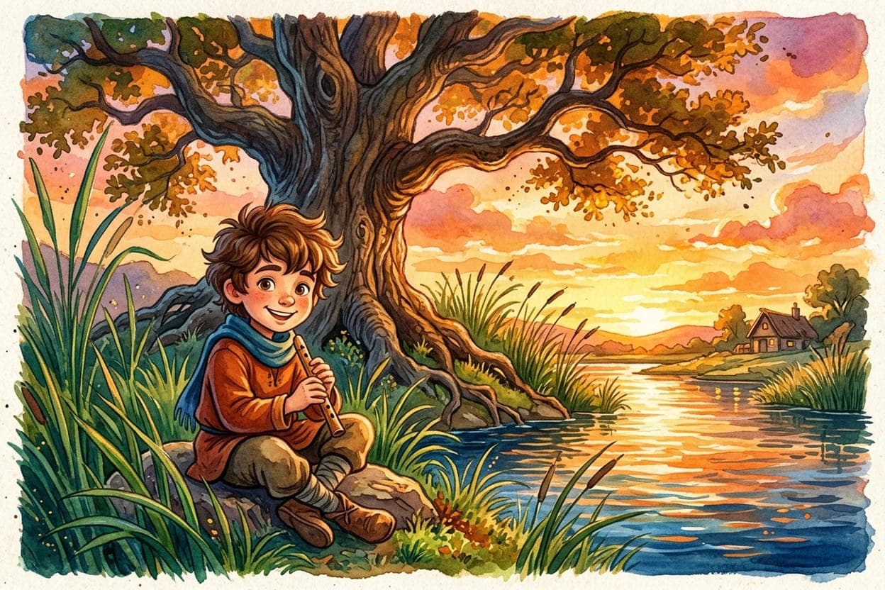 Ilustração do conto O Carvalho e o Junco