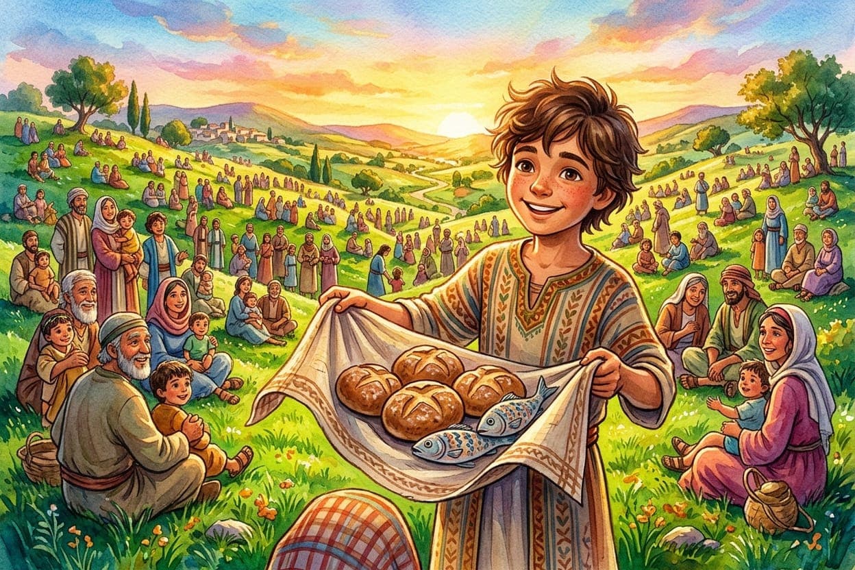 Ilustração do conto O Menino dos Cinco Pães