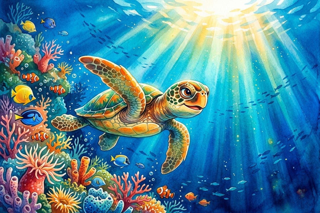 Ilustração do conto A Tartaruga que Tinha Medo de Explorar
