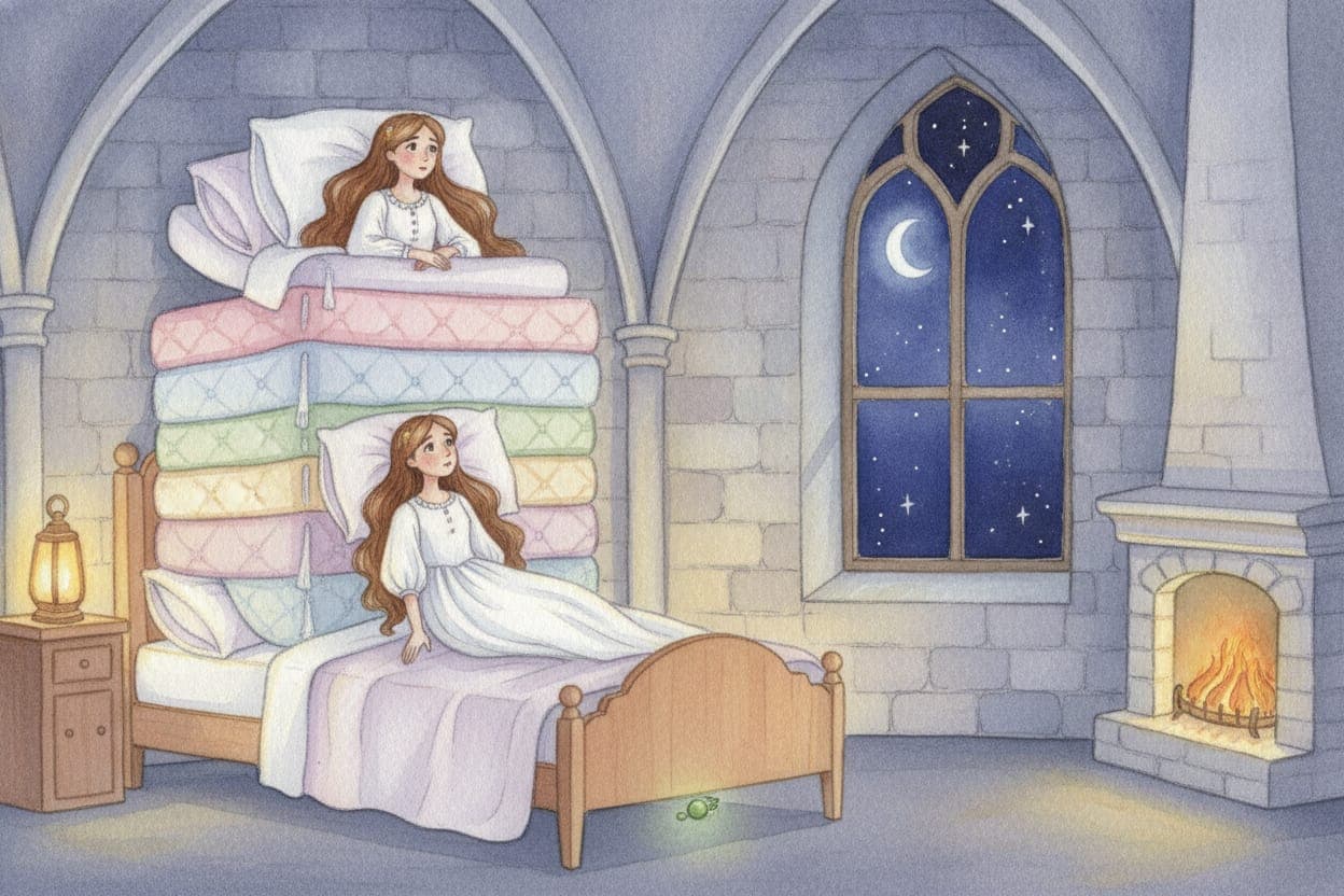 Ilustração do conto A Princesa e a Ervilha