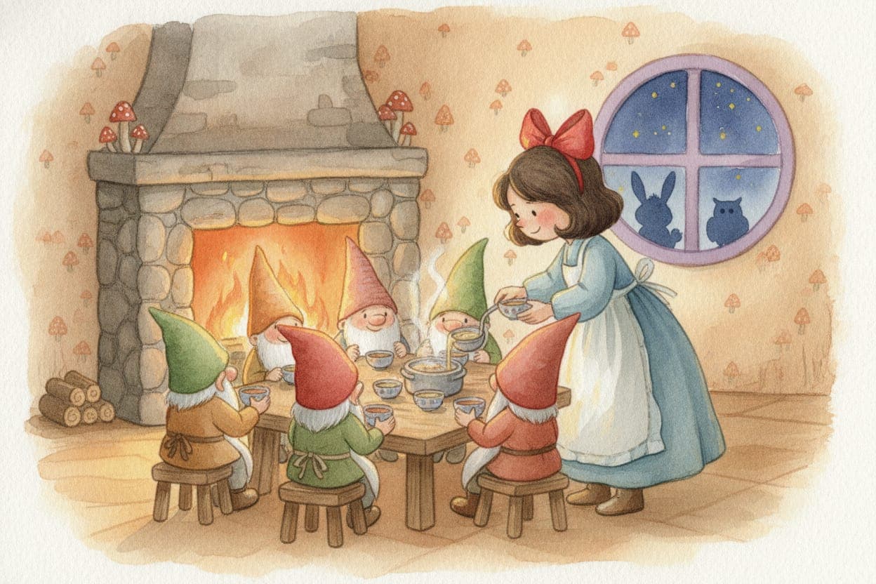 Ilustração do conto Branca de Neve e os Sete Anões