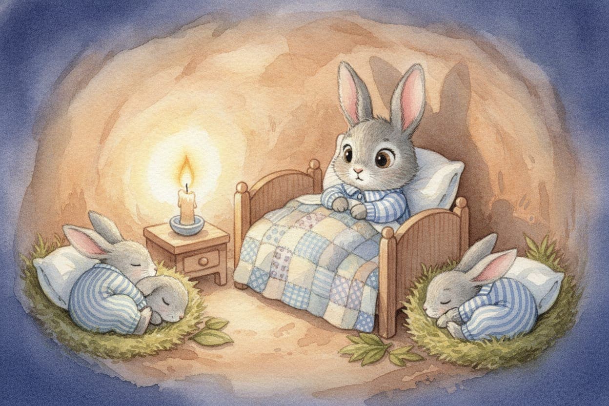 Ilustração do conto O Coelhinho que Não Conseguia Dormir