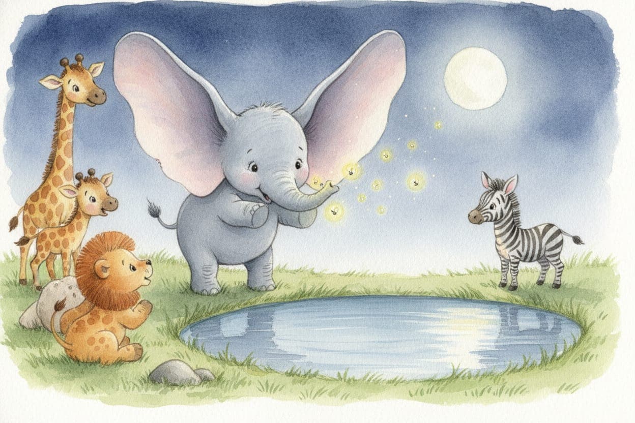 Ilustração do conto O Elefante que Tinha Vergonha das Orelhas Grandes