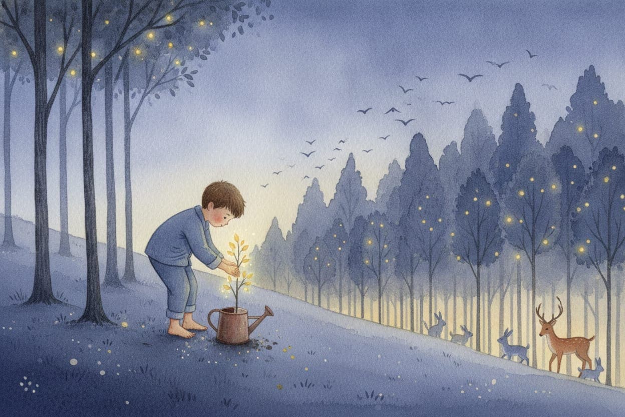Ilustração do conto O Menino que Plantou uma Floresta