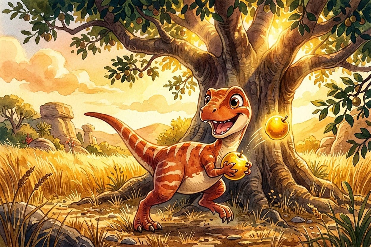 Ilustração do conto Os Dinossauros e a Última Fruta do Vale