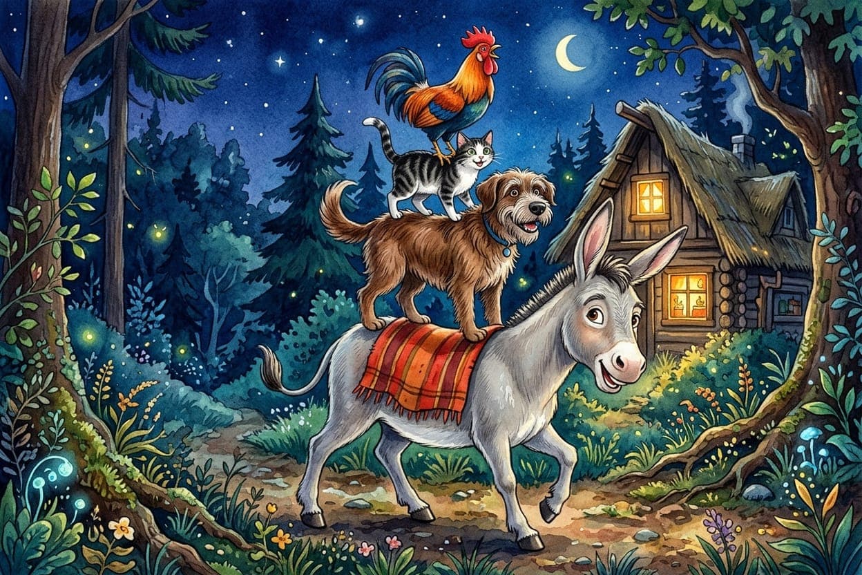 Ilustração do conto Os Músicos de Bremen