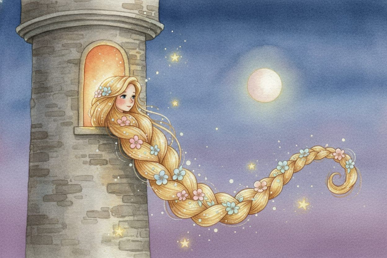 Ilustração do conto Rapunzel — A Menina da Torre