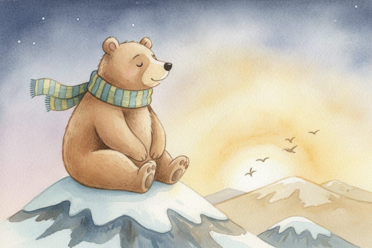 Ilustração do conto O Urso que Queria Ver o Amanhecer