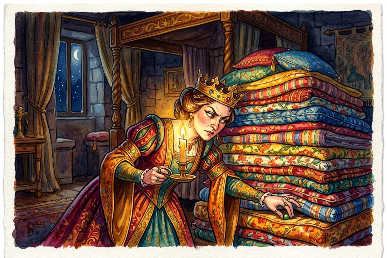 A rainha esconde a ervilha sob os colchões