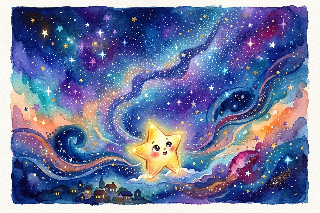 O céu escuro se revela cheio de estrelas, fitas de luz e poeira dourada