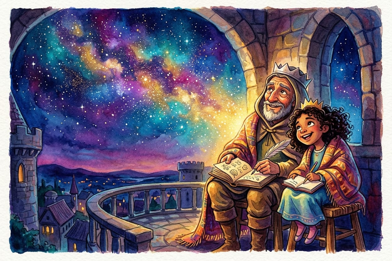 O rei e Estelar observam as estrelas juntos