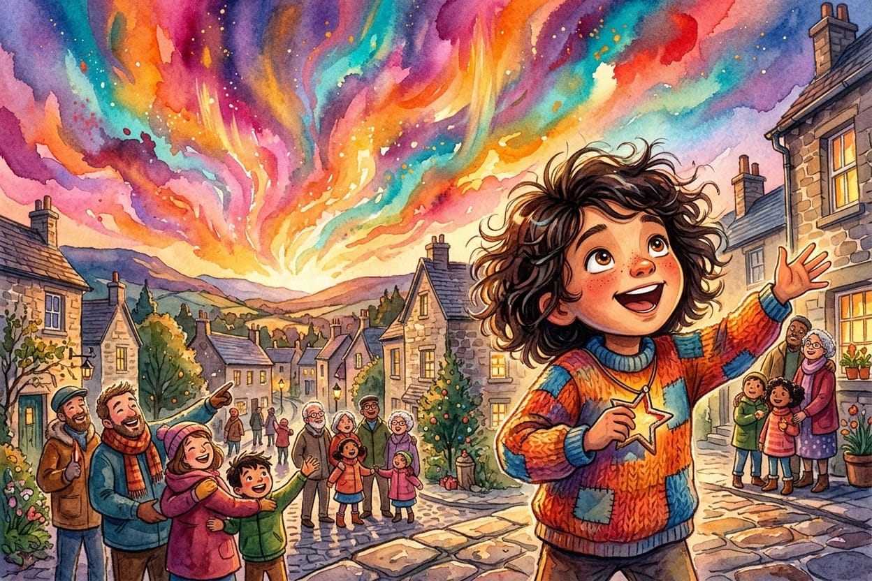 As cores do vilarejo se misturam no céu